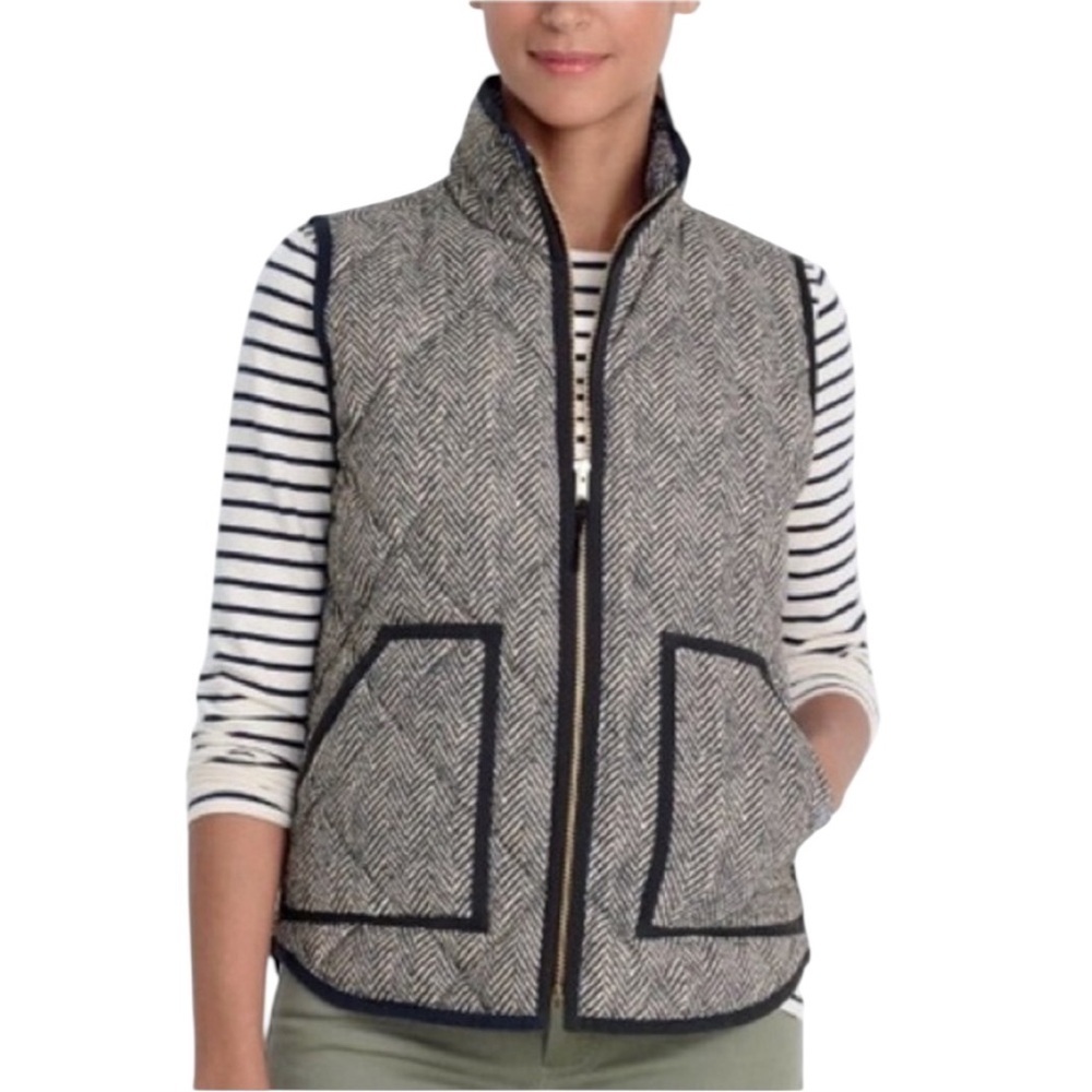 NWT J. Crew Herringbone Down Puffer Vest Black Size S